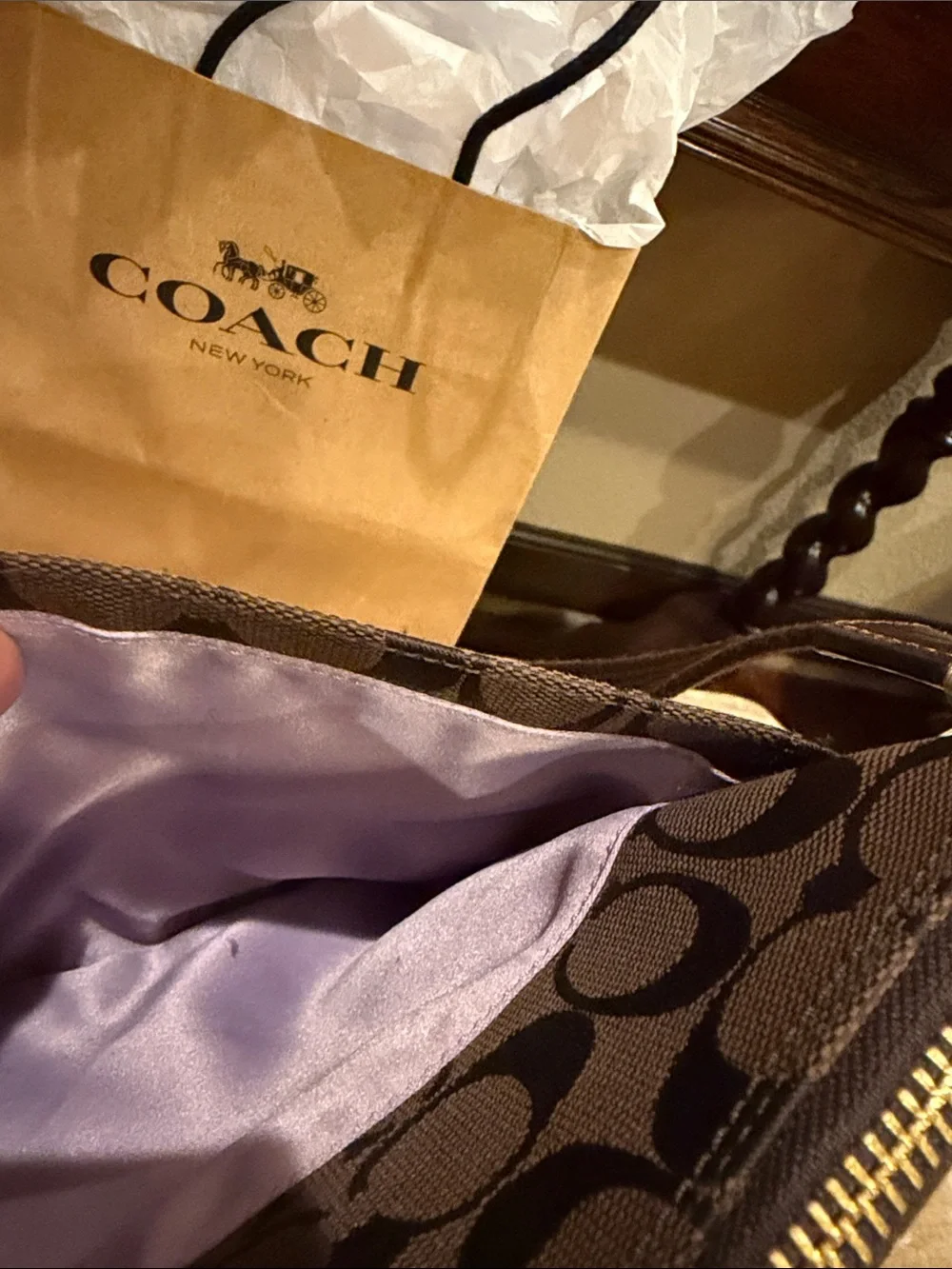 Coach Brown Signature Messenger Crossbody Bag with Gold-Tone Hardware